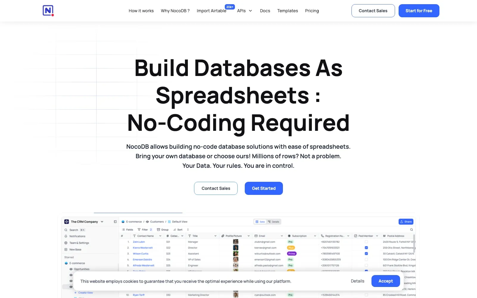Screenshot of NocoDB