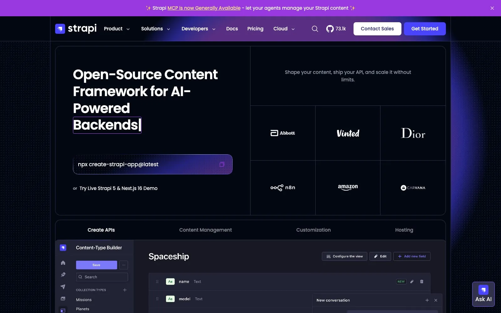 Screenshot of Strapi