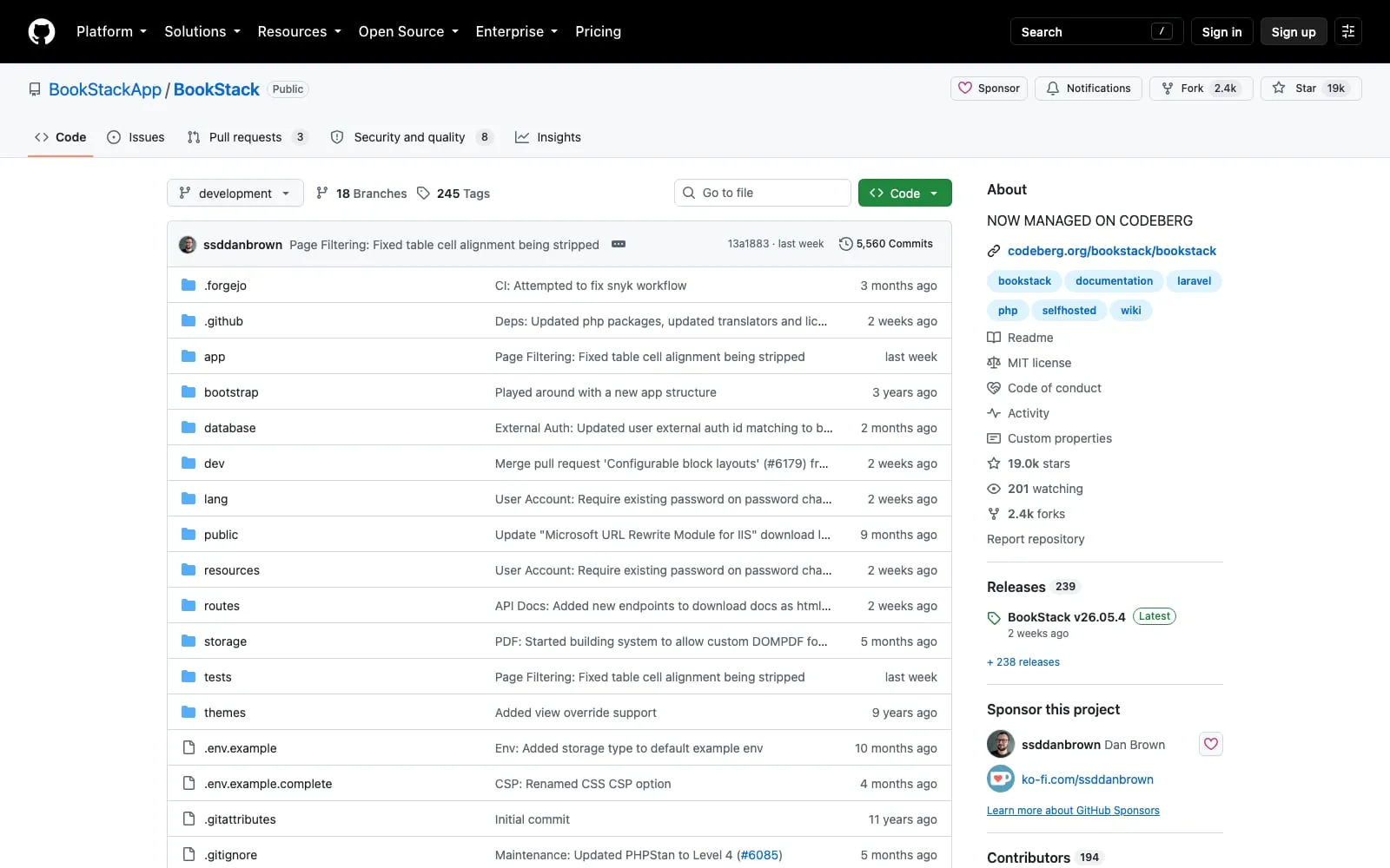 Screenshot of BookStack
