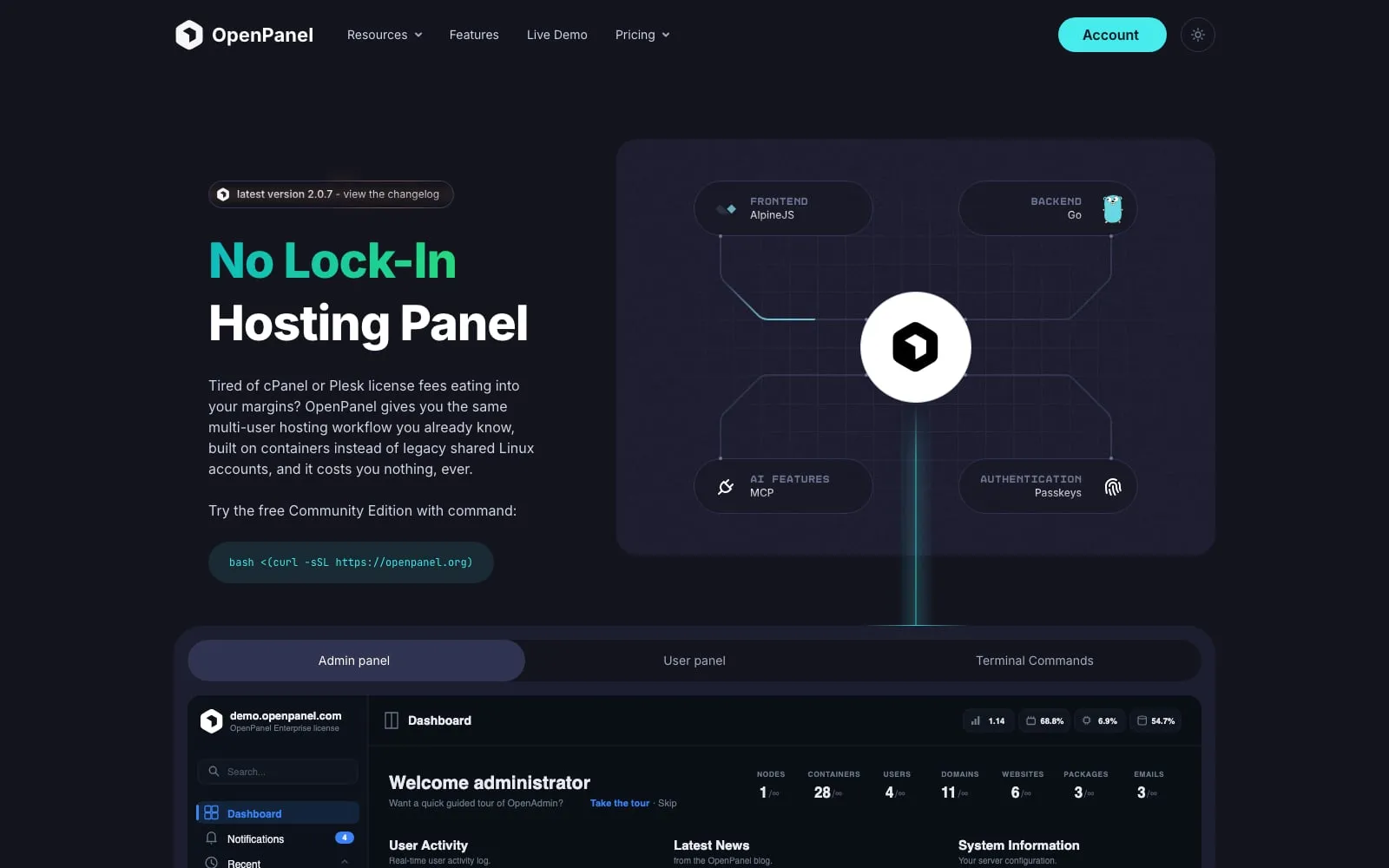 Screenshot of OpenPanel