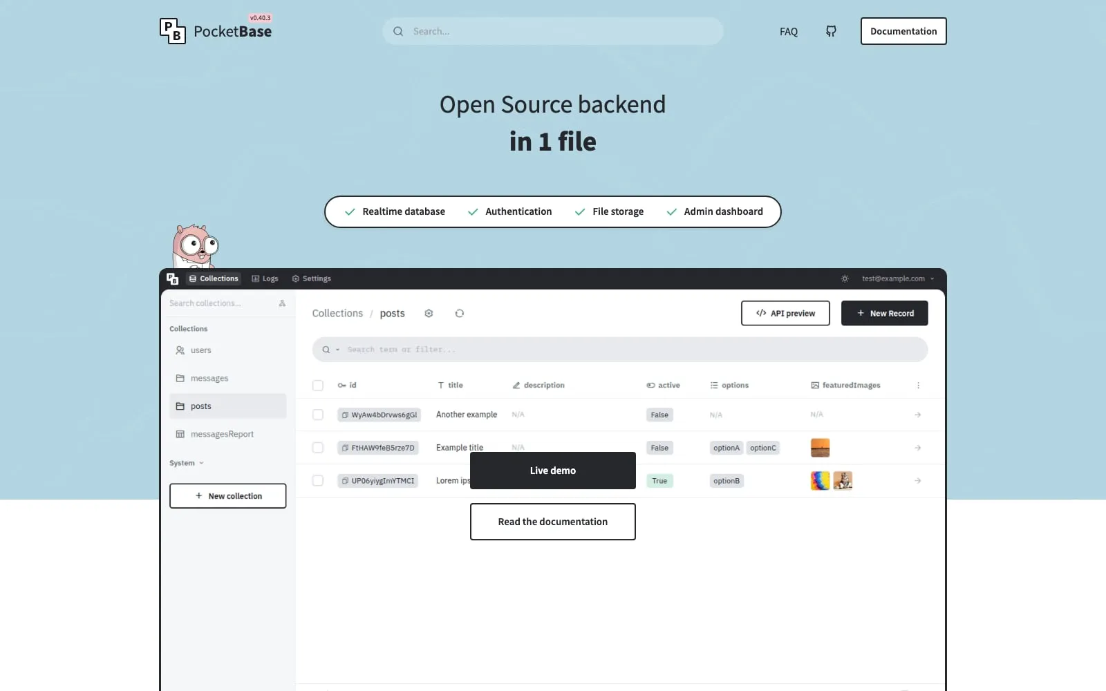 Screenshot of Pocketbase